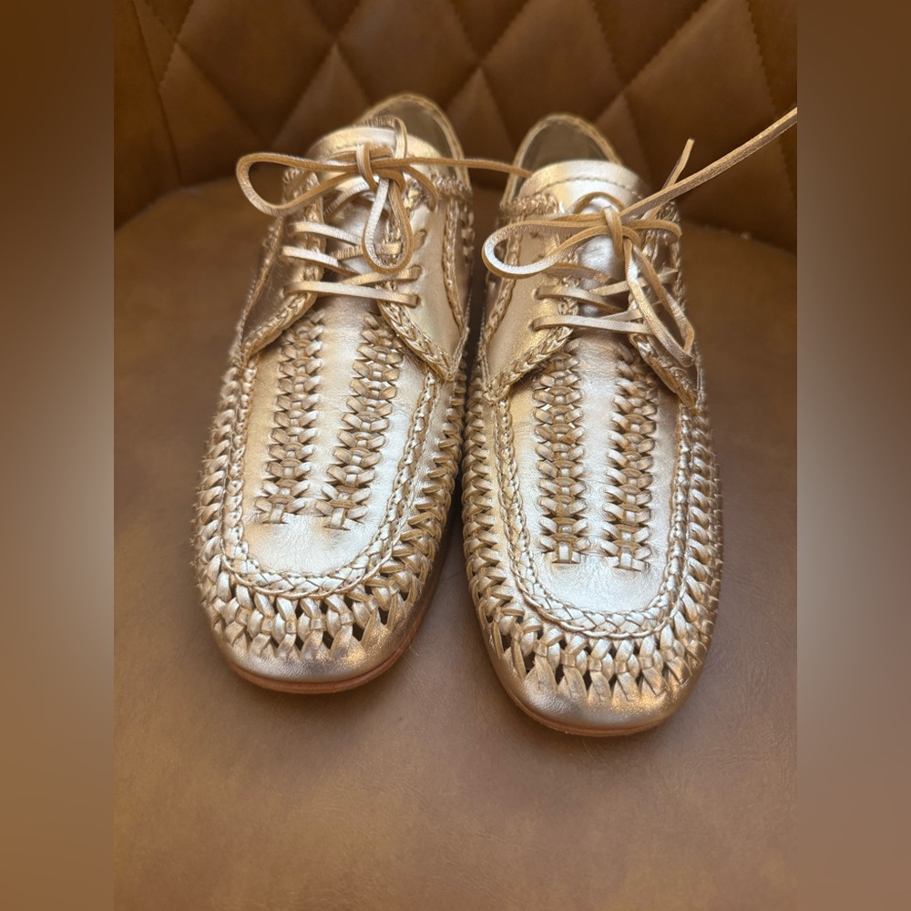 Gold Woven Leather Shoes